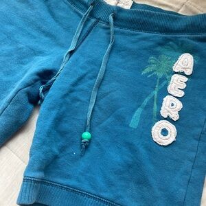 Vintage Y2K Aeropostale Teal Blue Sweat shorts with Palm Graphic low-rise